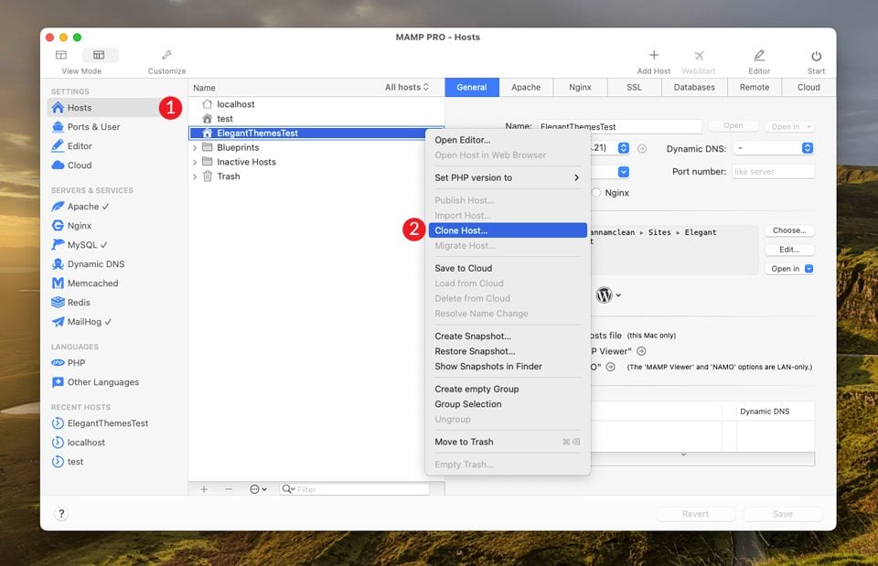 Cloning Host in MAMP PRO