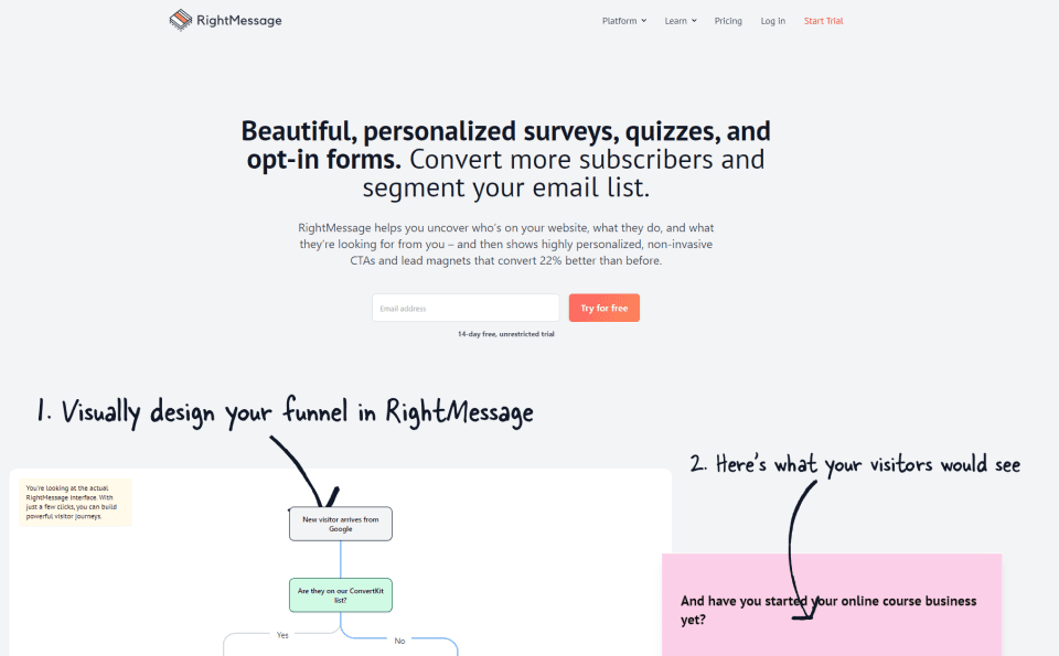 RightMessage website personalization and email segmentation software