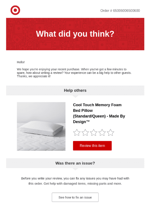 Target After Purchase Email Review