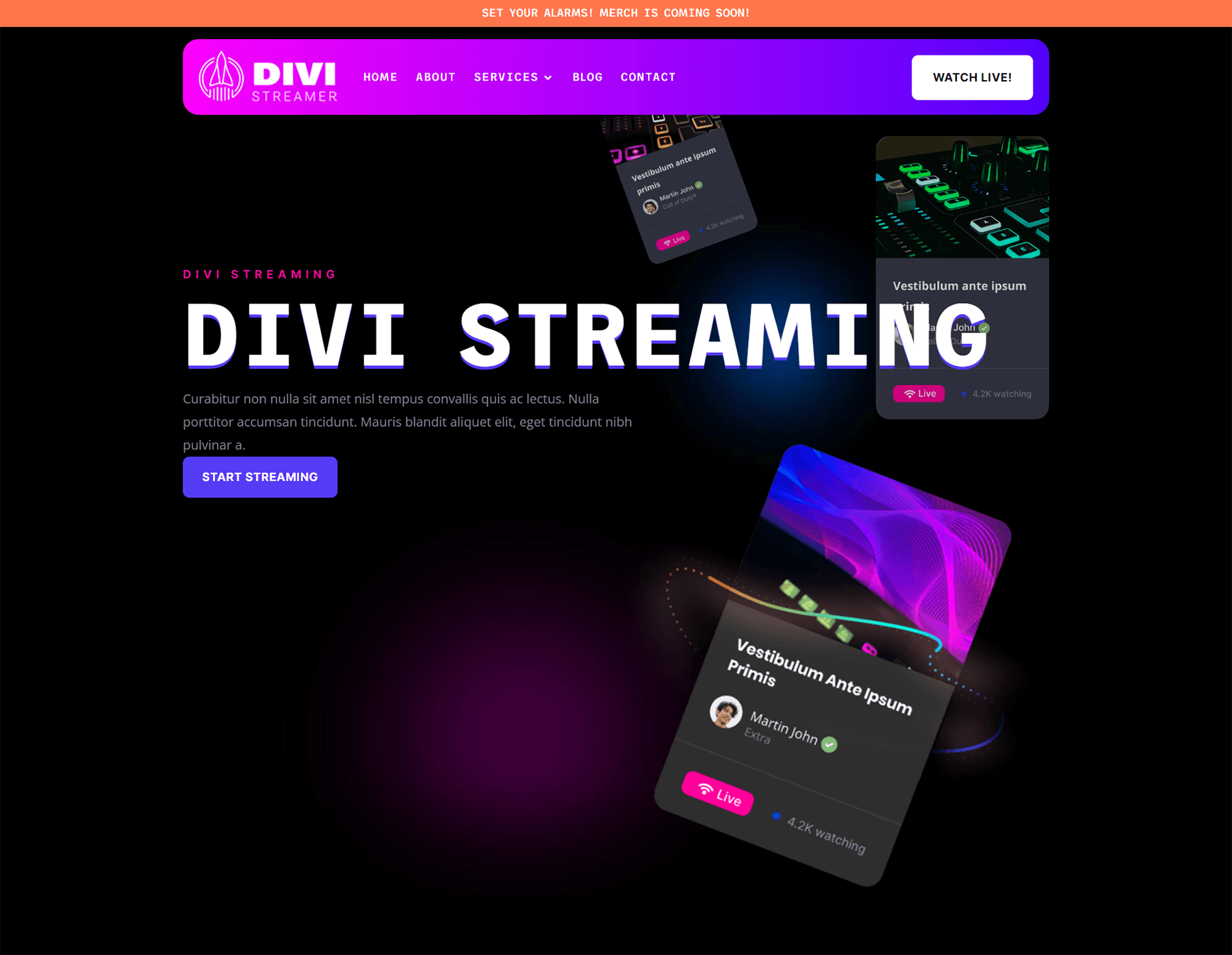 طراحی هدر برای بسته طرح بندی استریمر Divi برای دسکتاپ