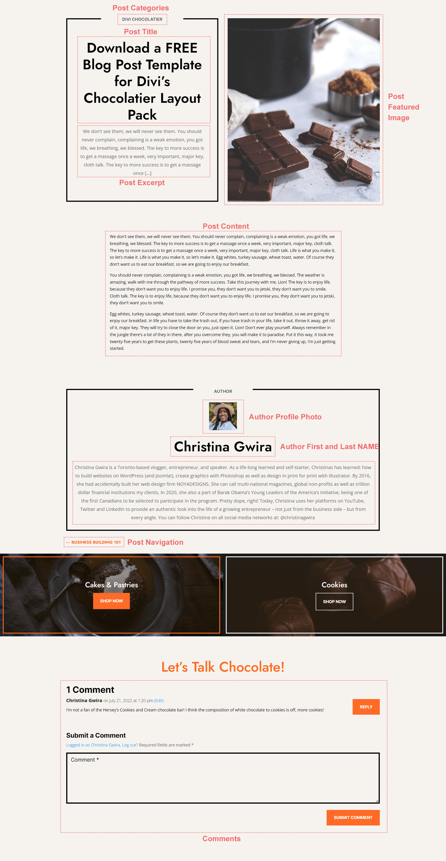 Divi Chocolatier Blog Post Template Breakdown