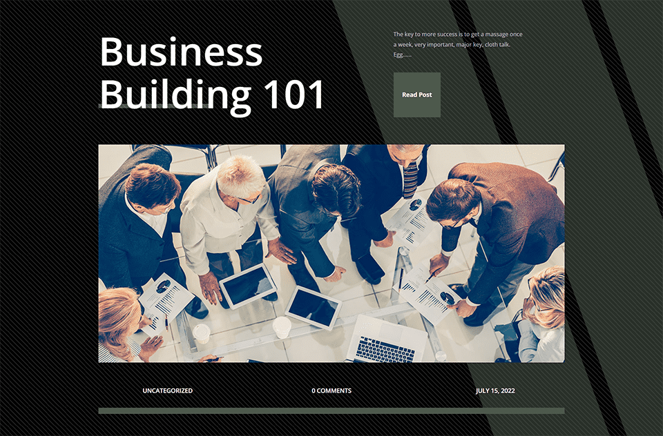 The Divi Corporate Blog Post Template using the Divi Builder's new Background Mask and Patterns 