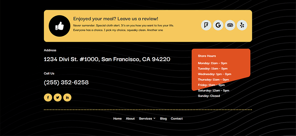 Divi Poke Restaurant Footer Template Footer View