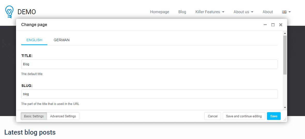 Configuring page settings in Django