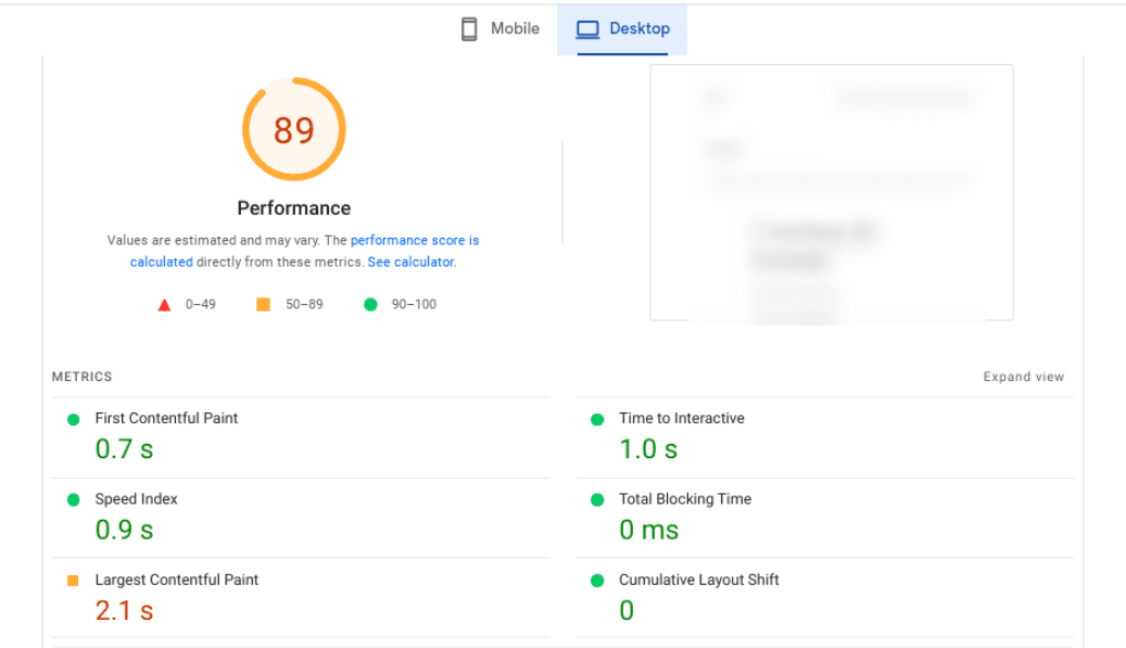 A Google PageSpeed report.