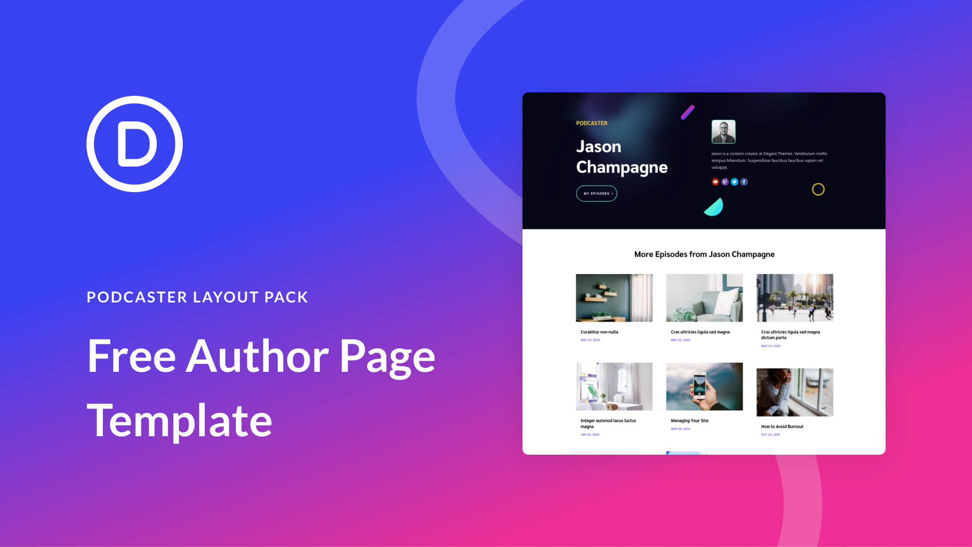 Download a FREE Author Page Template for Divi’s Podcaster Layout Pack