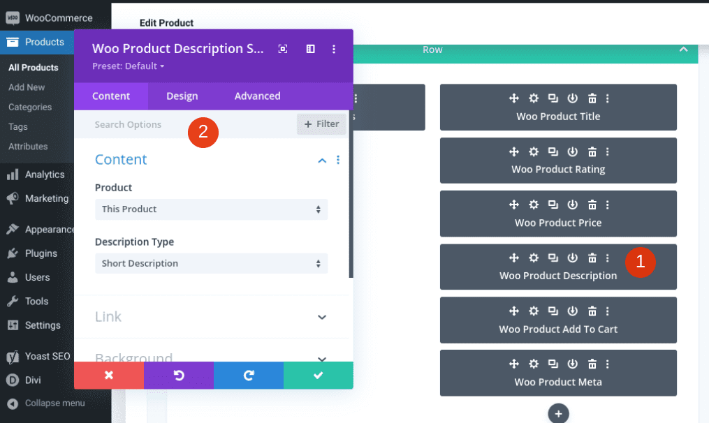 The Divi Product Description module.