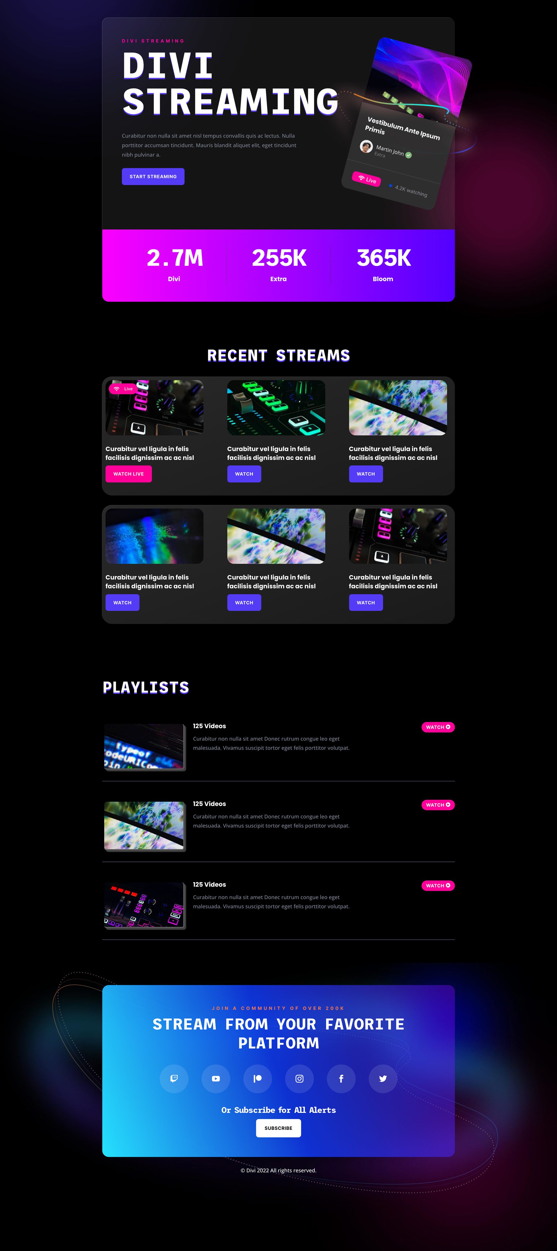 Streamer Layout Pack for Divi