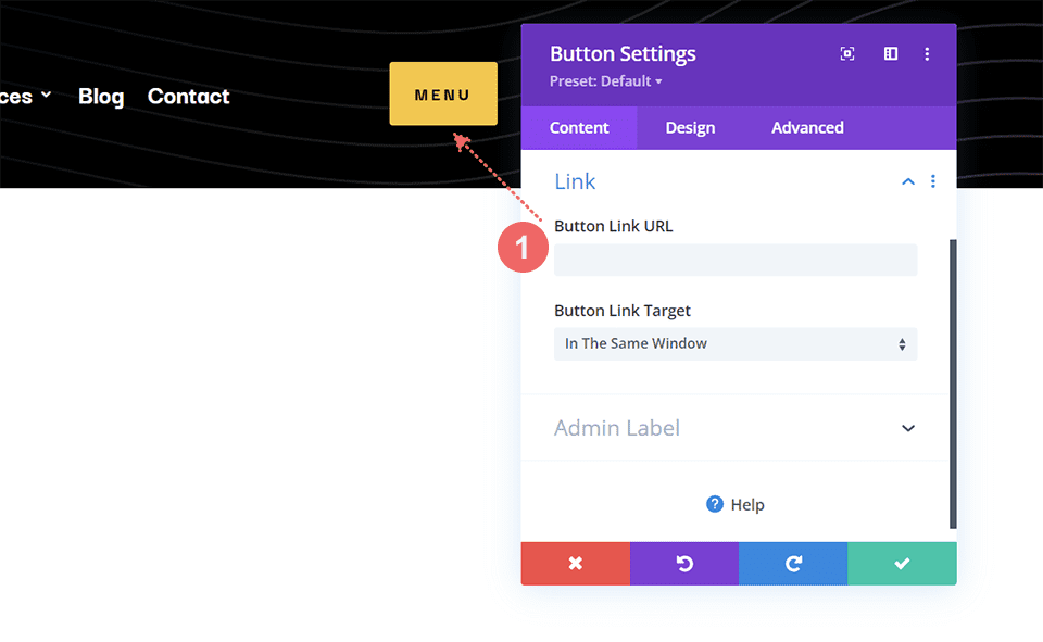 Select header button URL destination