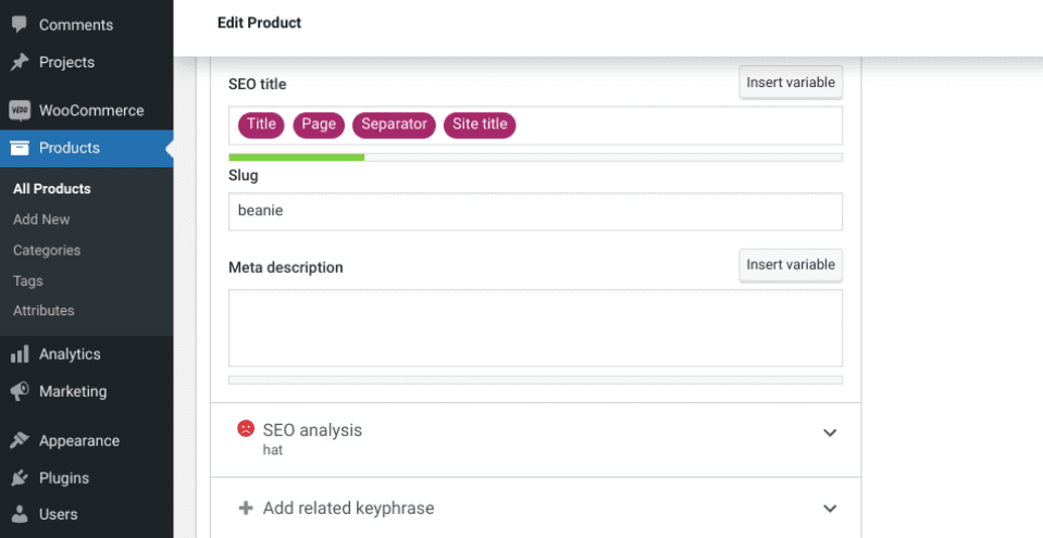 The SEO title section of the Yoast plugin.