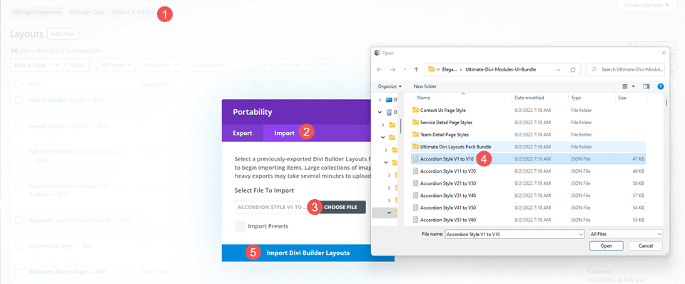 Uploading Ultimate Divi Modules UI Bundle Layouts