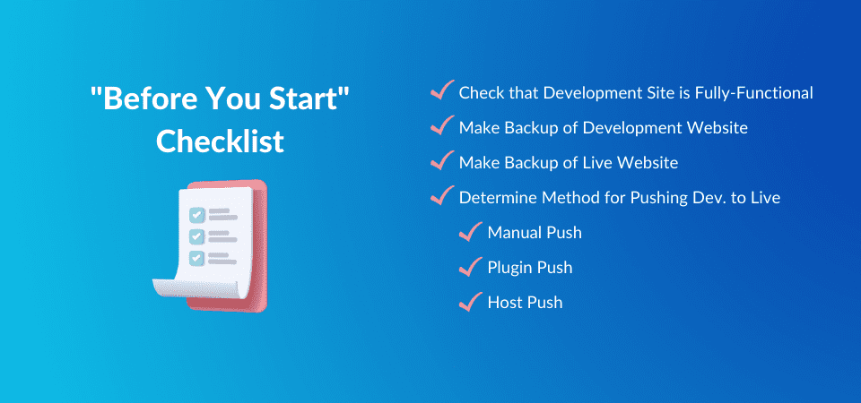 Checklist - Push Dev Site Live