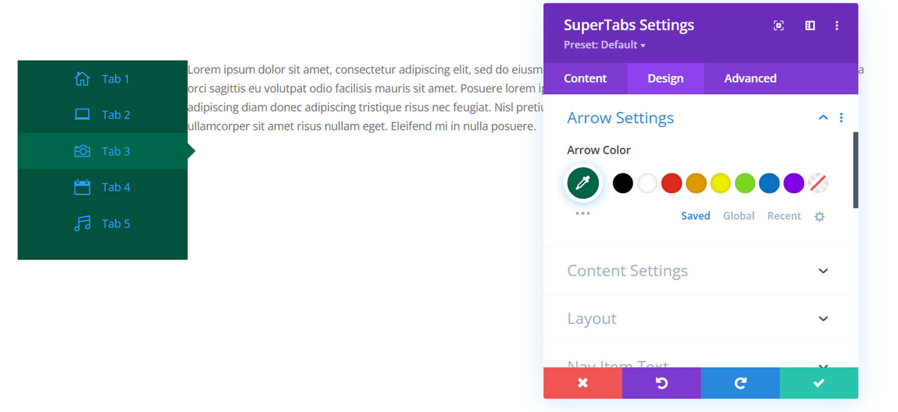 Divi Plugin Highlight Divi SuperTabs Arrow Settings