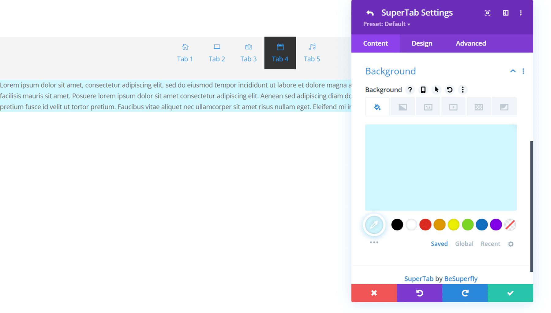 Divi Plugin Highlight Divi SuperTabs Tab Background
