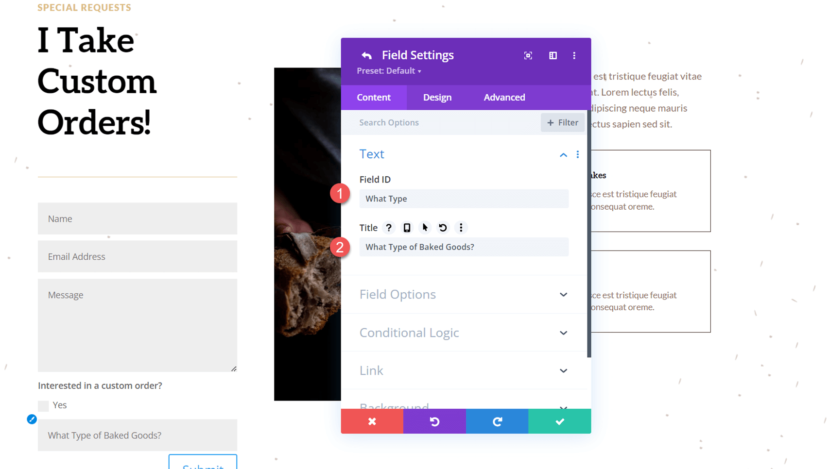 Divi Reveal Options Dropdown Contact Form Field ID Title