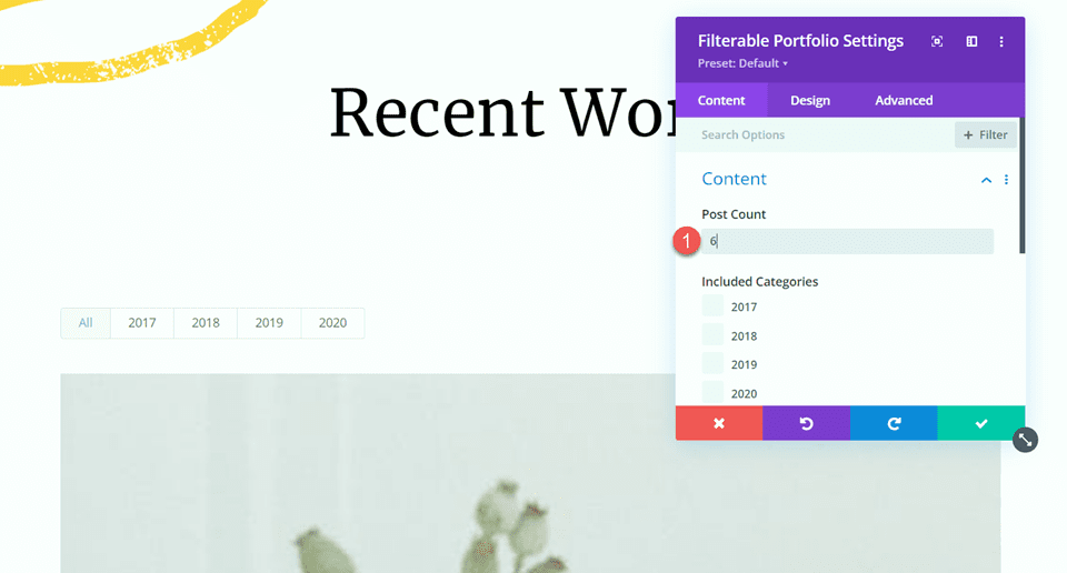 Divi Filterable Portfolio Pagination Post Count