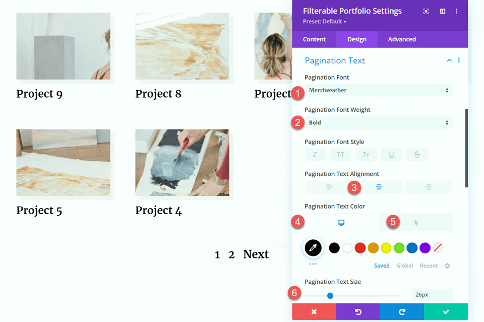 Divi Filterable Portfolio Pagination Style 3 Text