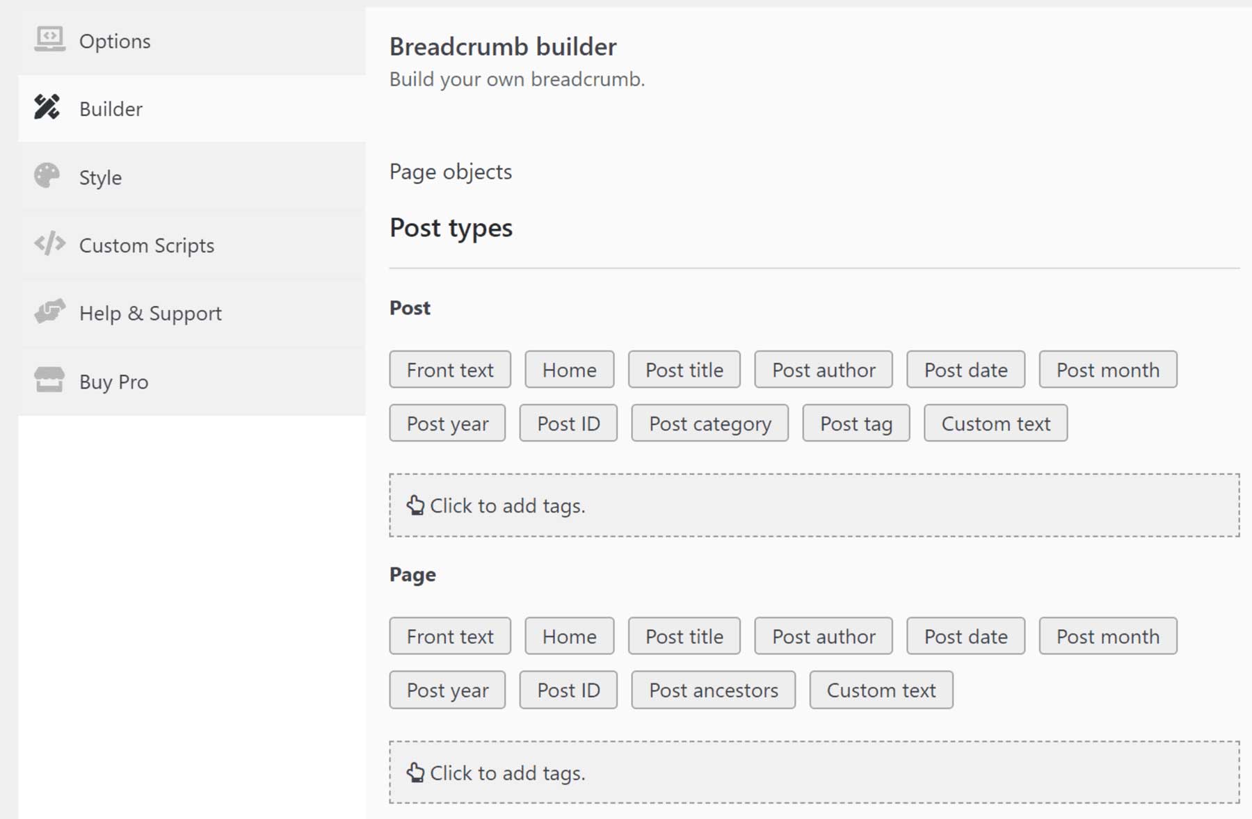 Breadcrumb drag-and-drop builder