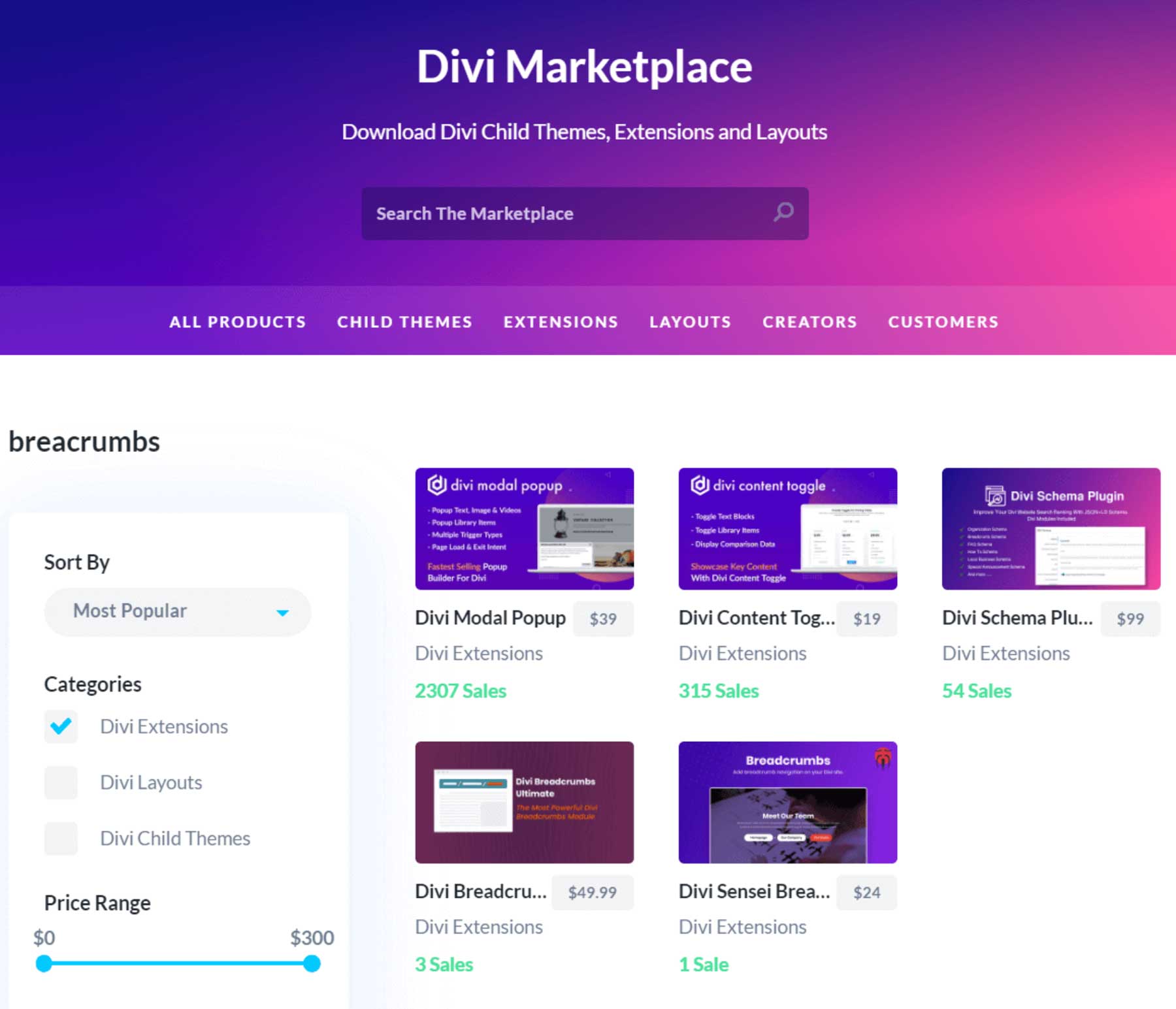 Looking through the Divi Marketplace