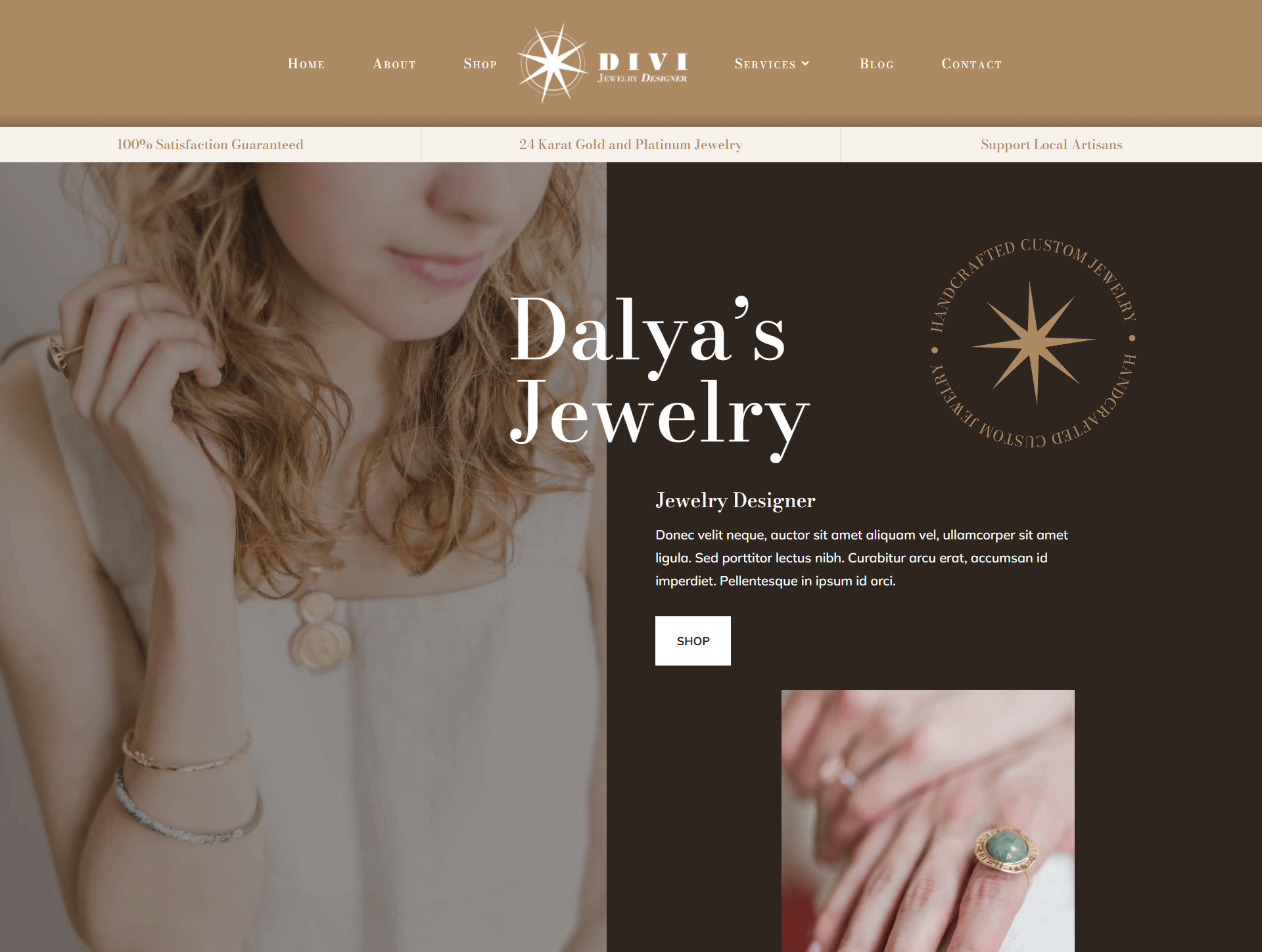 Divi Jewelry Header Design for Desktop