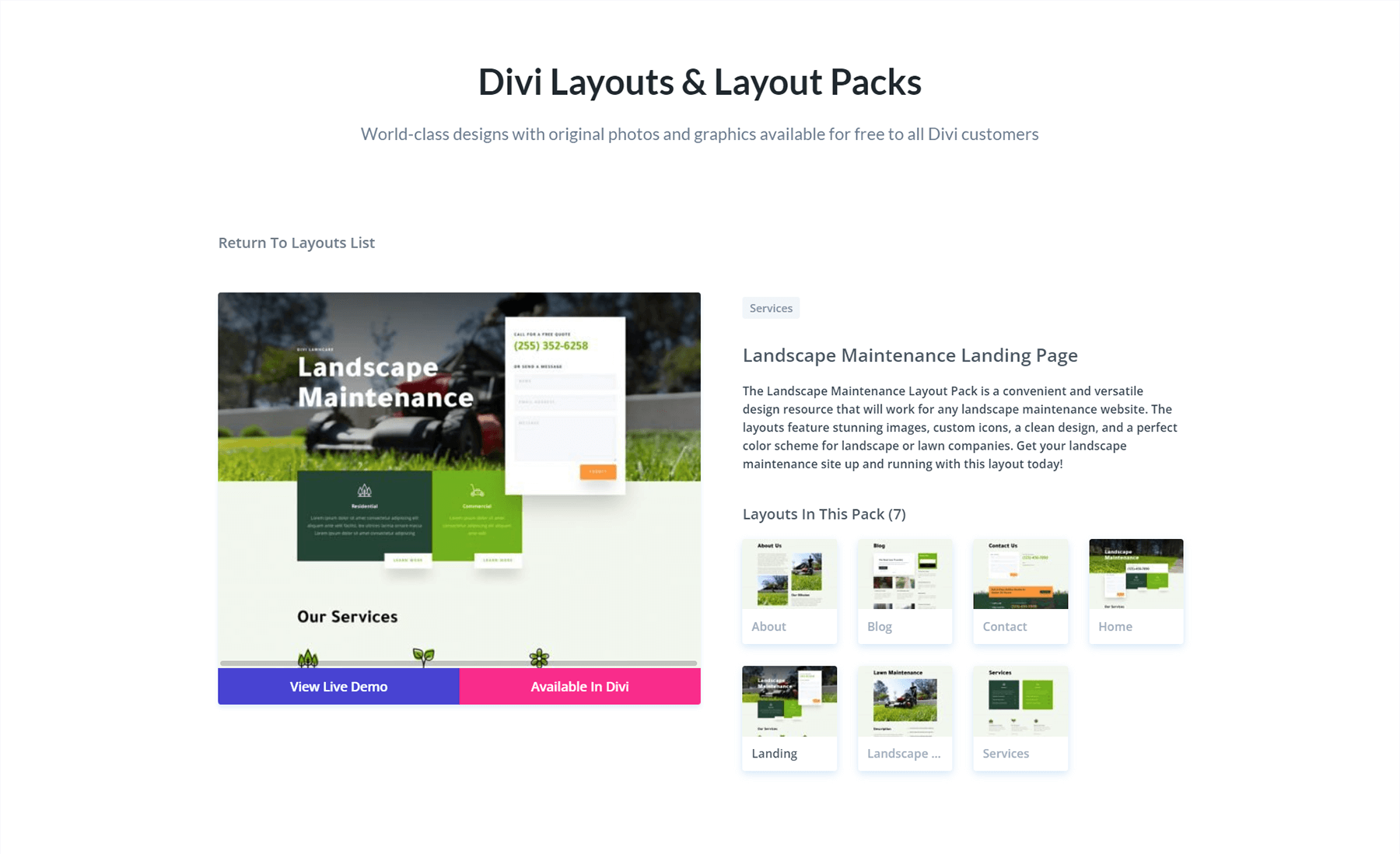 Divi Landscaper Layout Pack