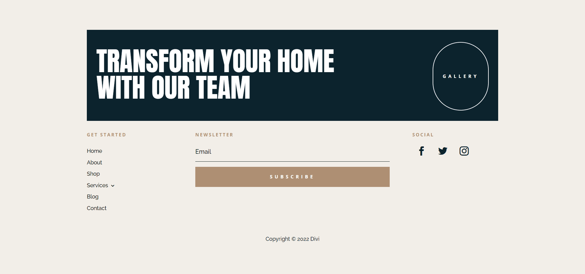 Divi Home Renovation Footer Template Desktop View