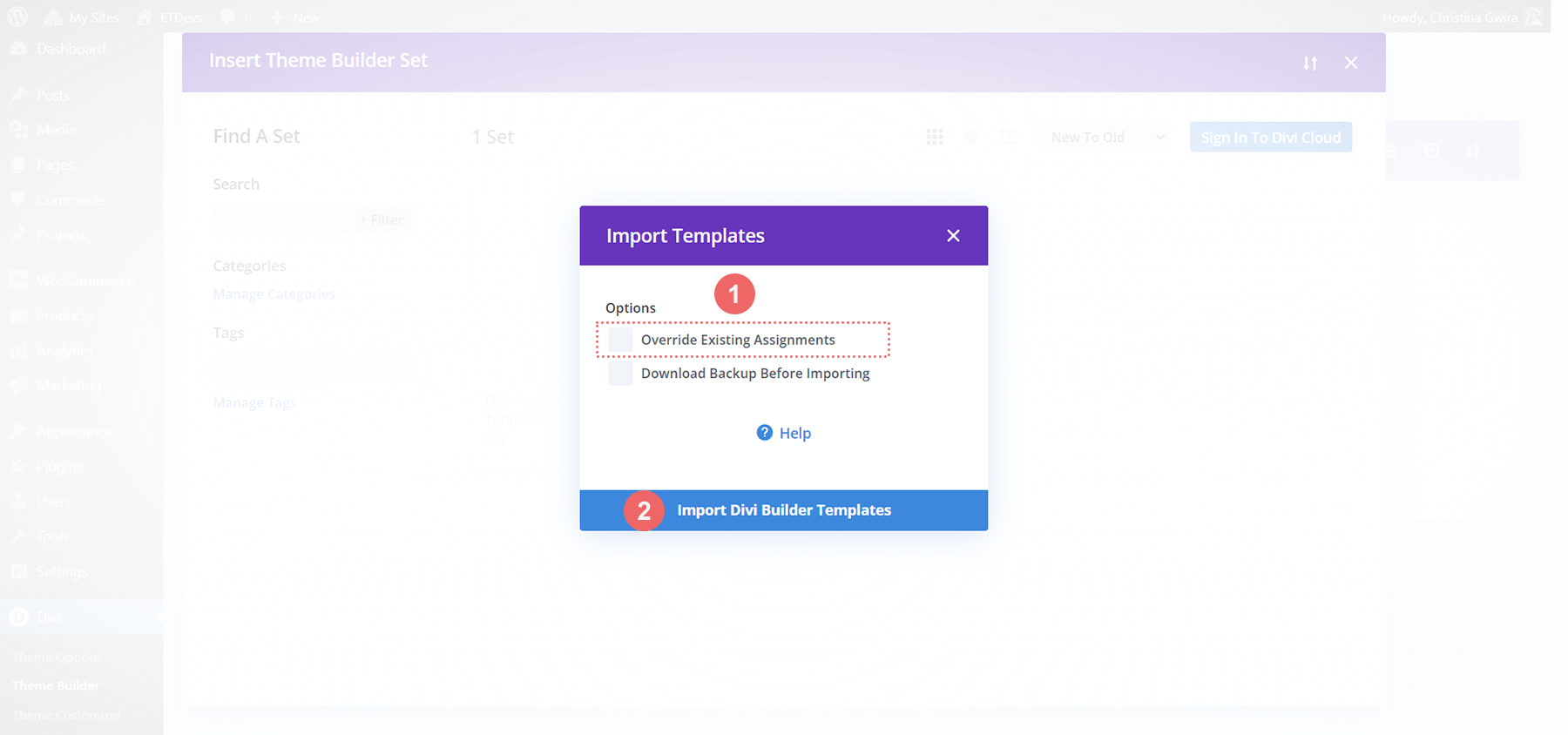 Import template modal box