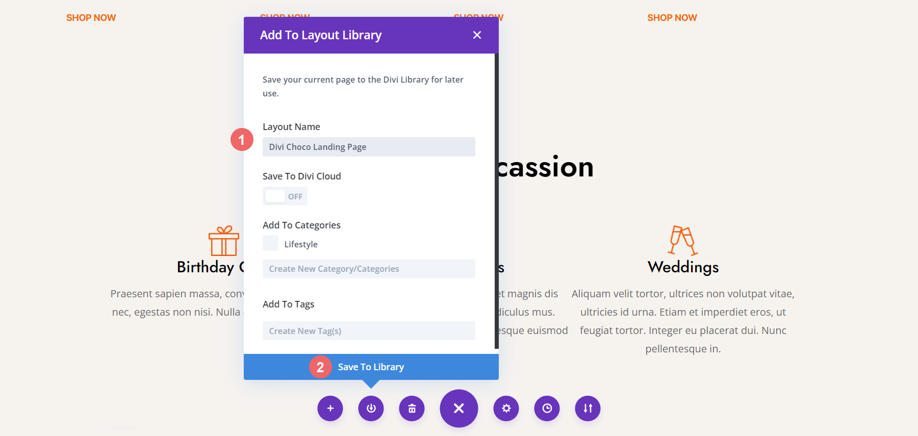 Saving our layout to the Divi Layout Library