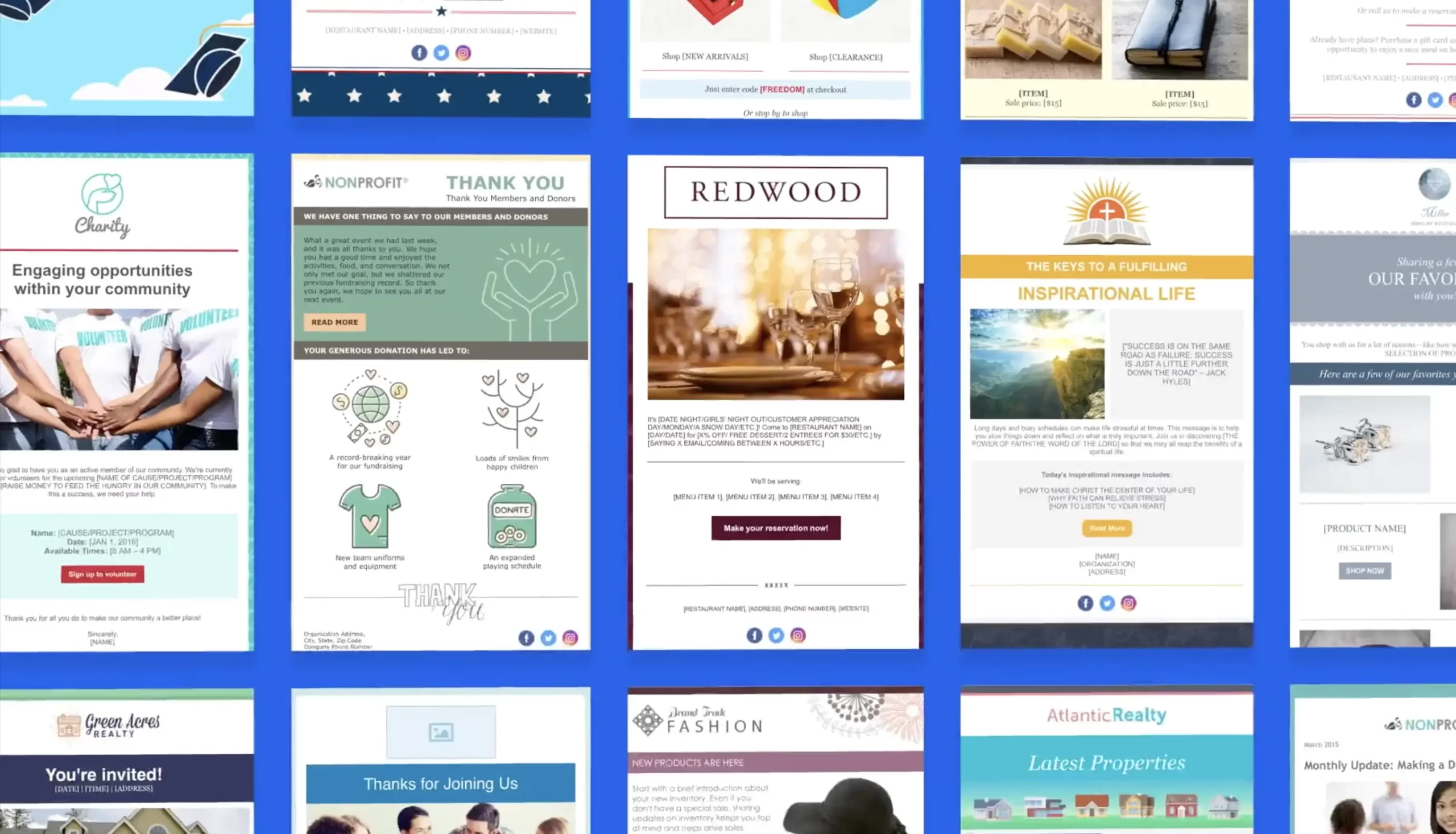Constant Contact email themes preview
