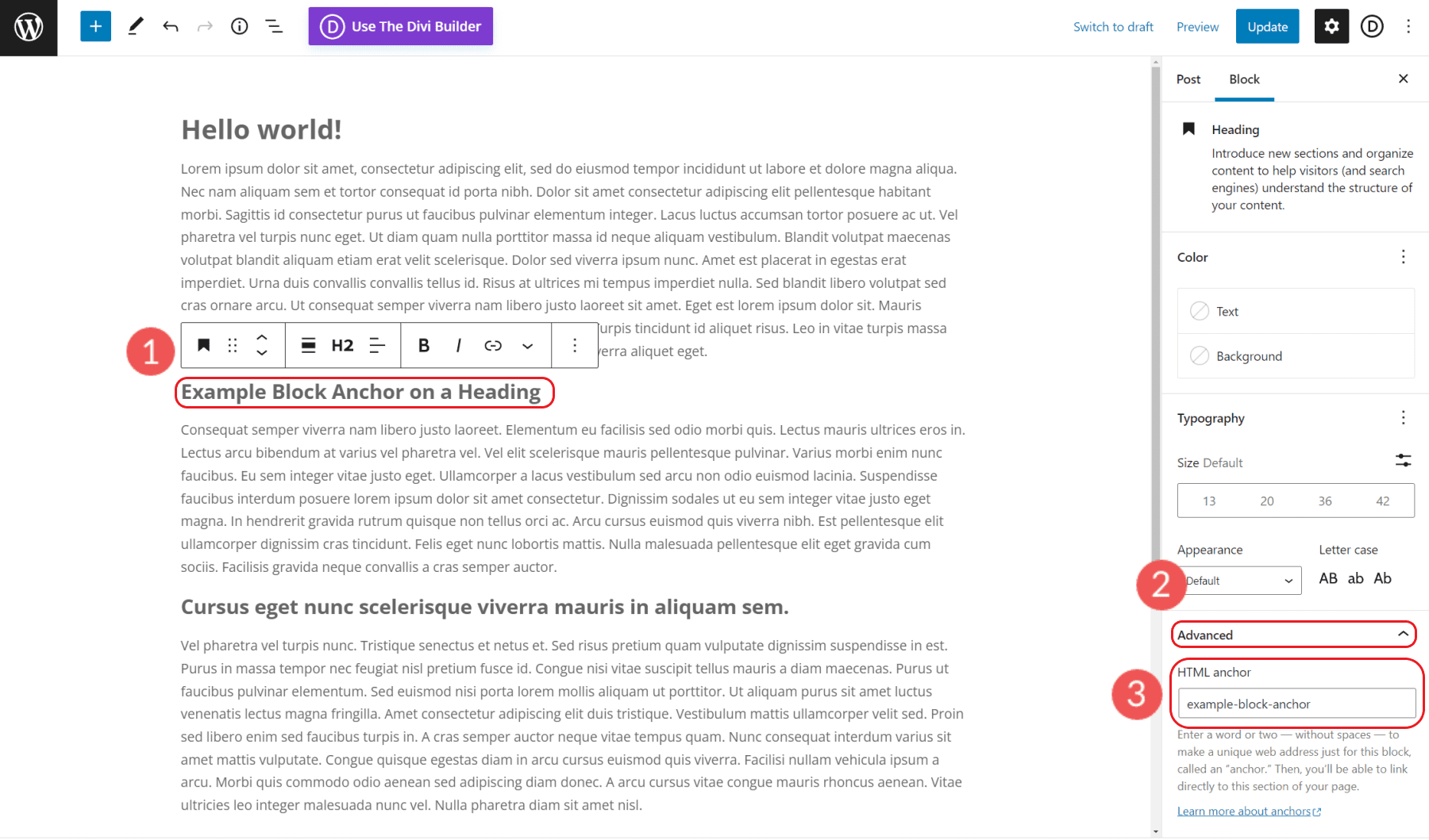 Create Anchor Link in the WordPress Block Editor 1-3