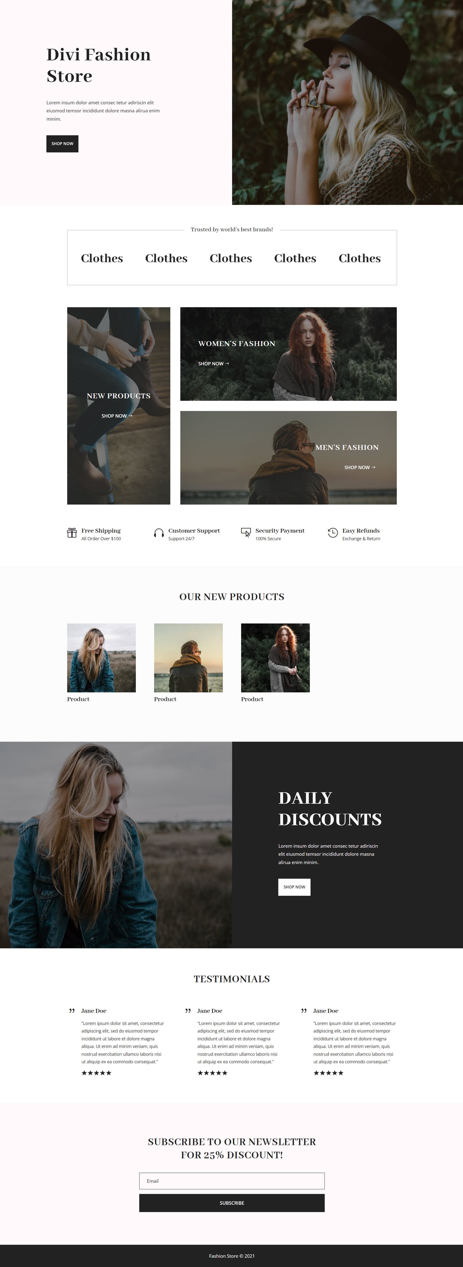 Divi Product Highlight Homepage 25 Divi Layout Pack Fashion Store