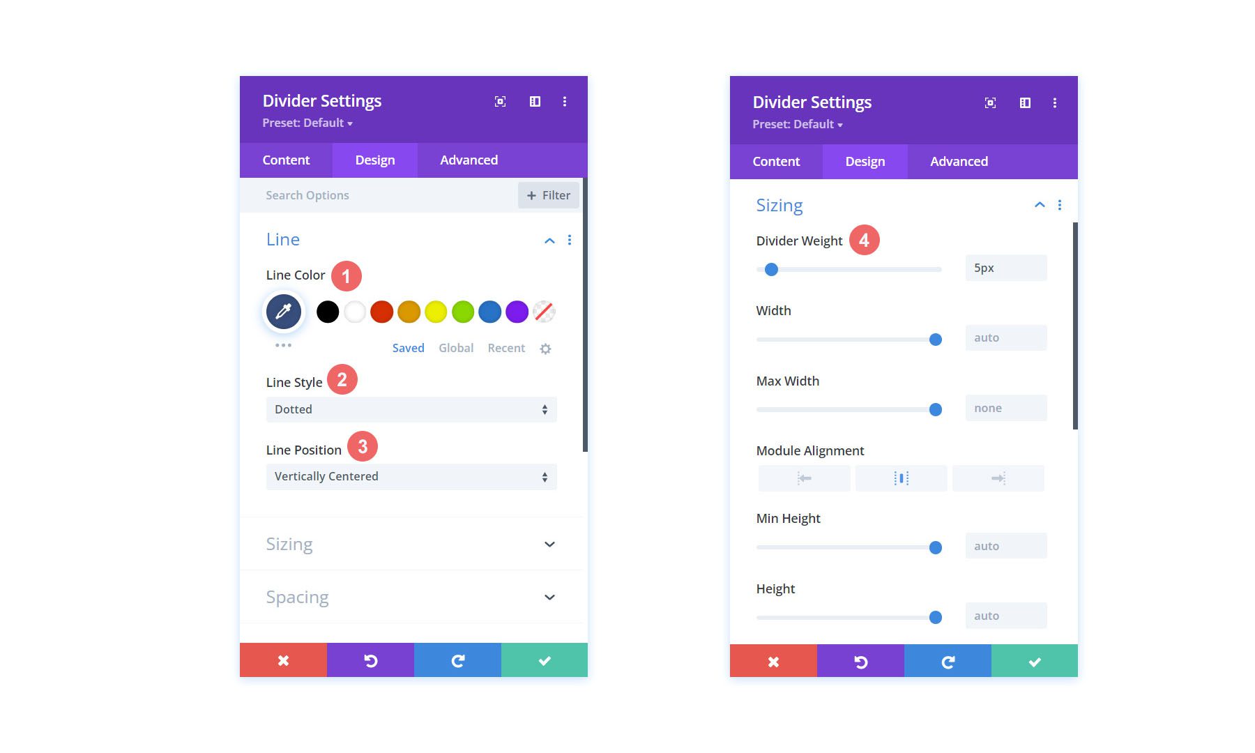 Settings for the Divider Modules