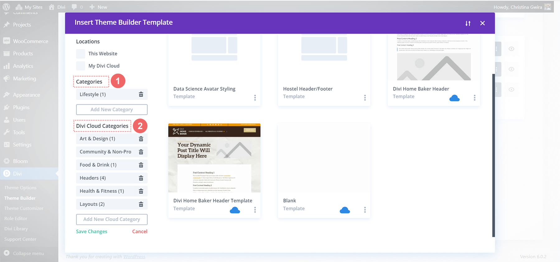 Managing categories in Divi Theme Builder