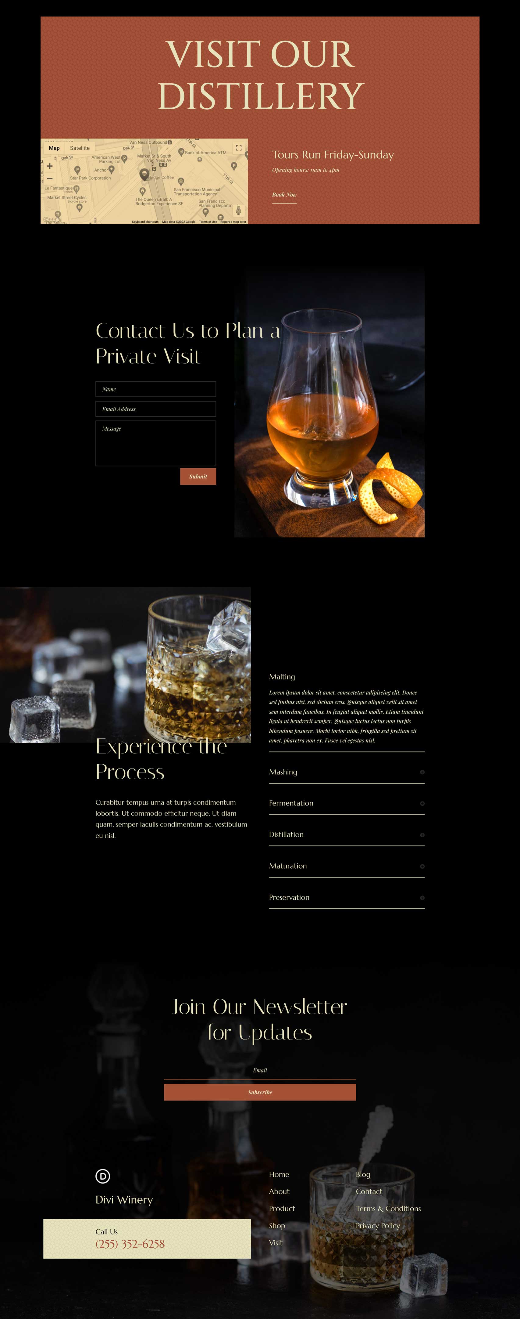 whiskey-visit-page Get a Free Whiskey Distillery Layout Pack for Divi