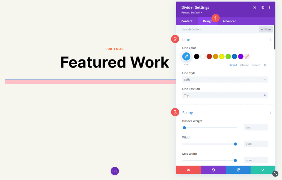 Divider Module Design Tab