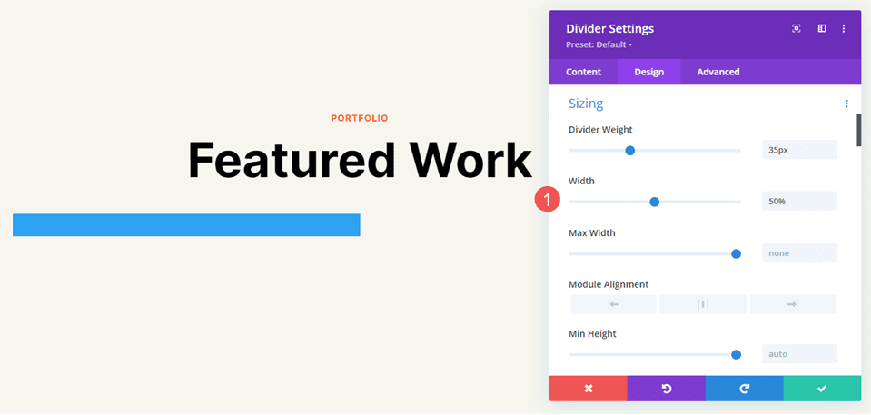 Divider Module Line Sizing Settings