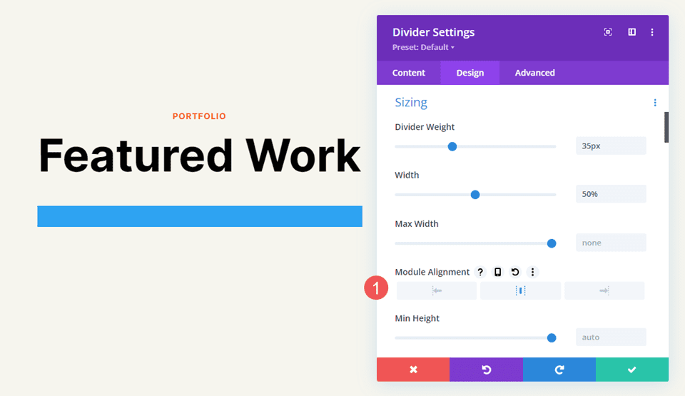 Divider Module Line Sizing Settings