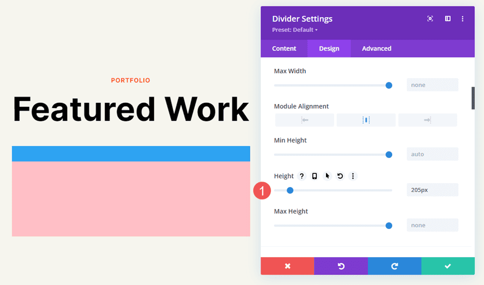 Divider Module Line Sizing Settings