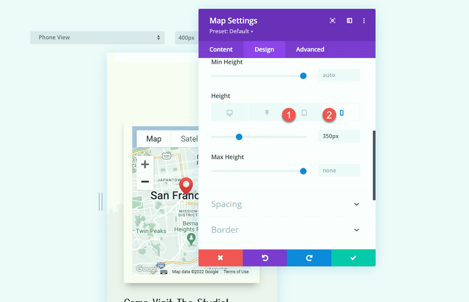 Divi اضافه کردن Sticky Map Module Mobile Height
