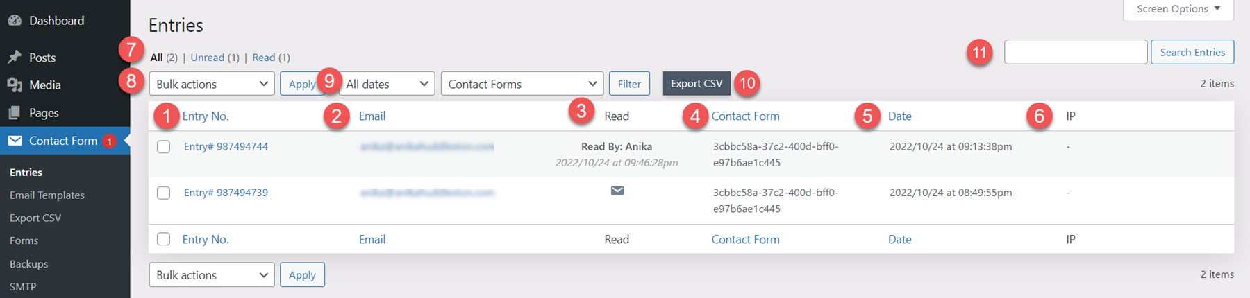 Divi Plugin Highlight Divi Contact Form Helper Entries