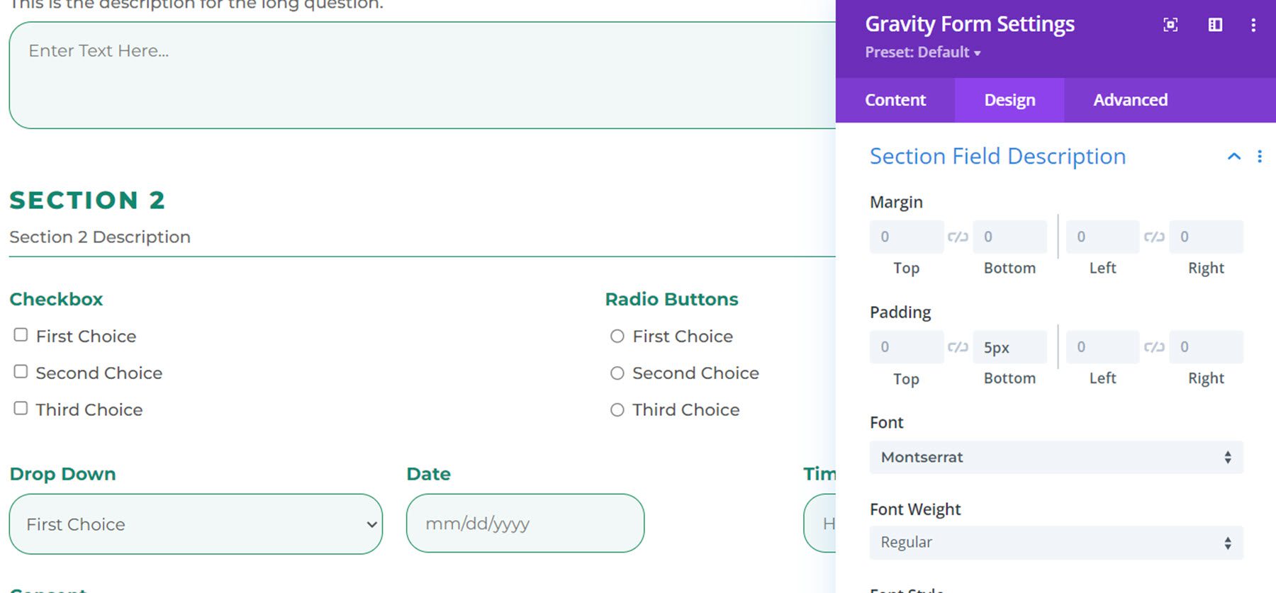 Divi Plugin Highlight Divi Gravity Forms Section Field Description