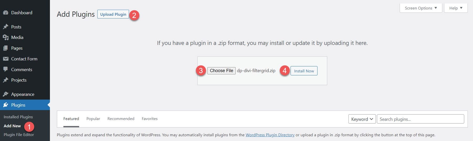 Divi Plugin Highlight Divi FilterGrid Install