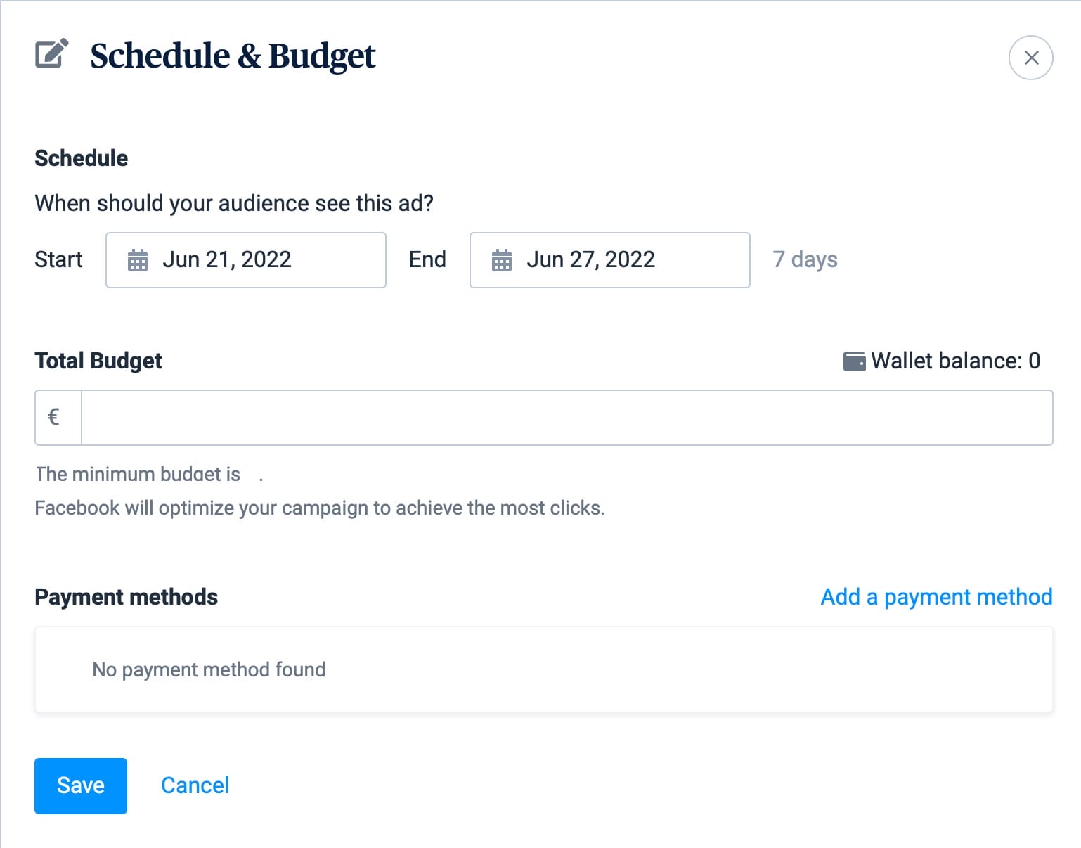 Set Budget for FB Ad