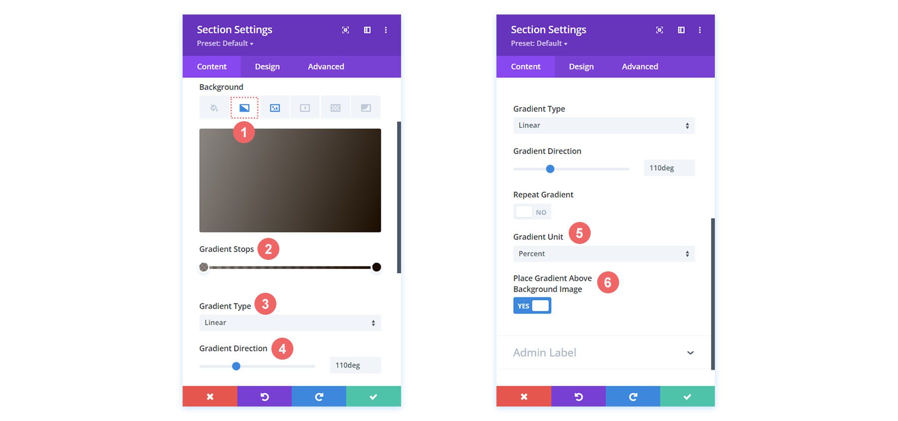 Background gradient settings