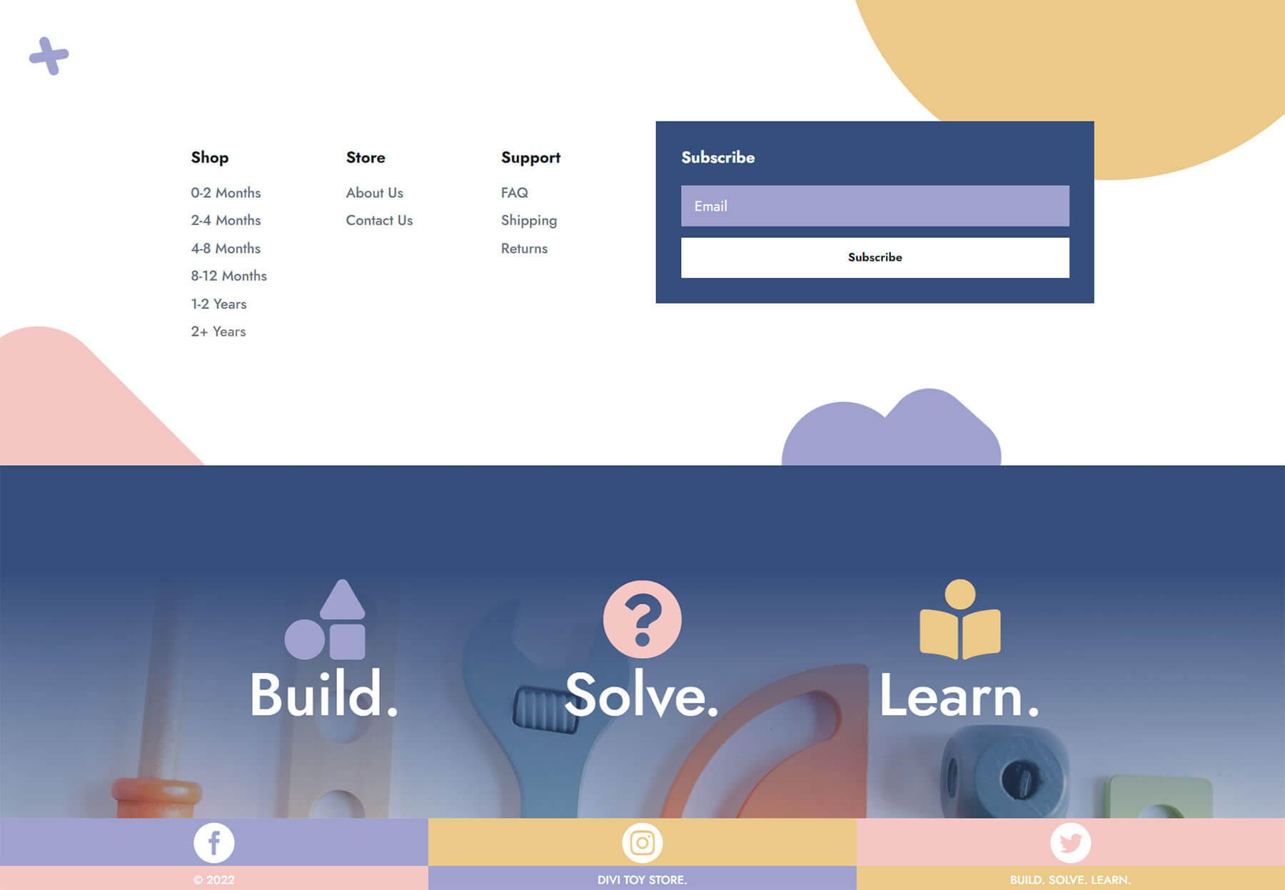Divi Toy Store desktop footer design