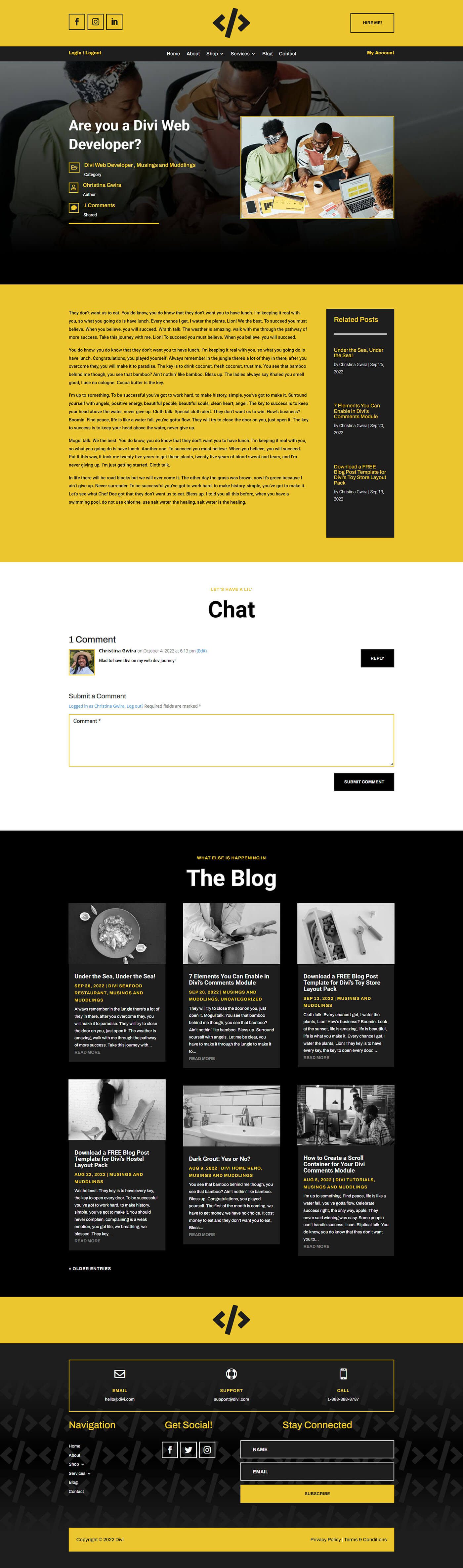 Desktop View of the Divi Web Developer Blog Template