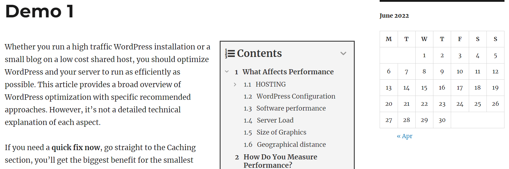 FixedTOC table of contents. 