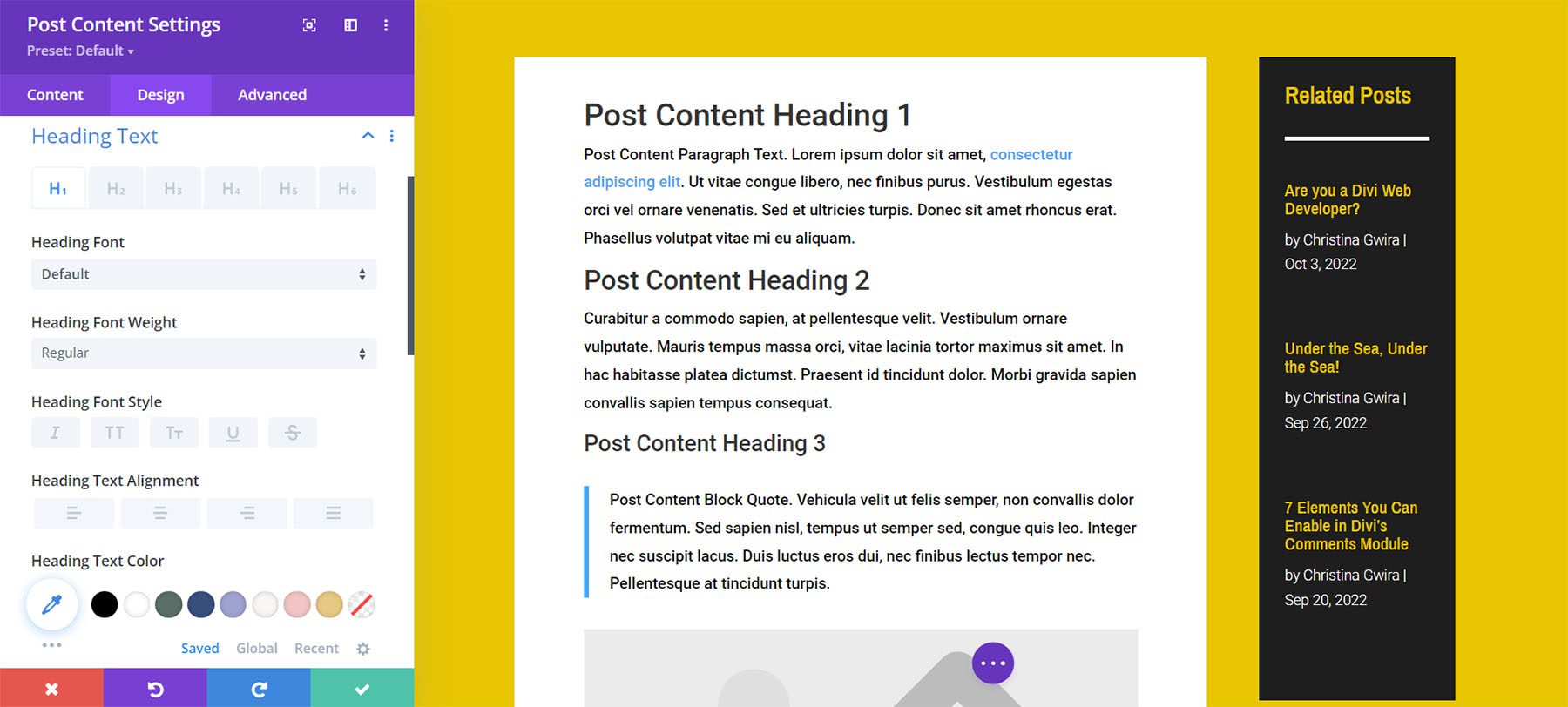 Update the Post Content to match your branding for the Divi Web Developer Blog Template