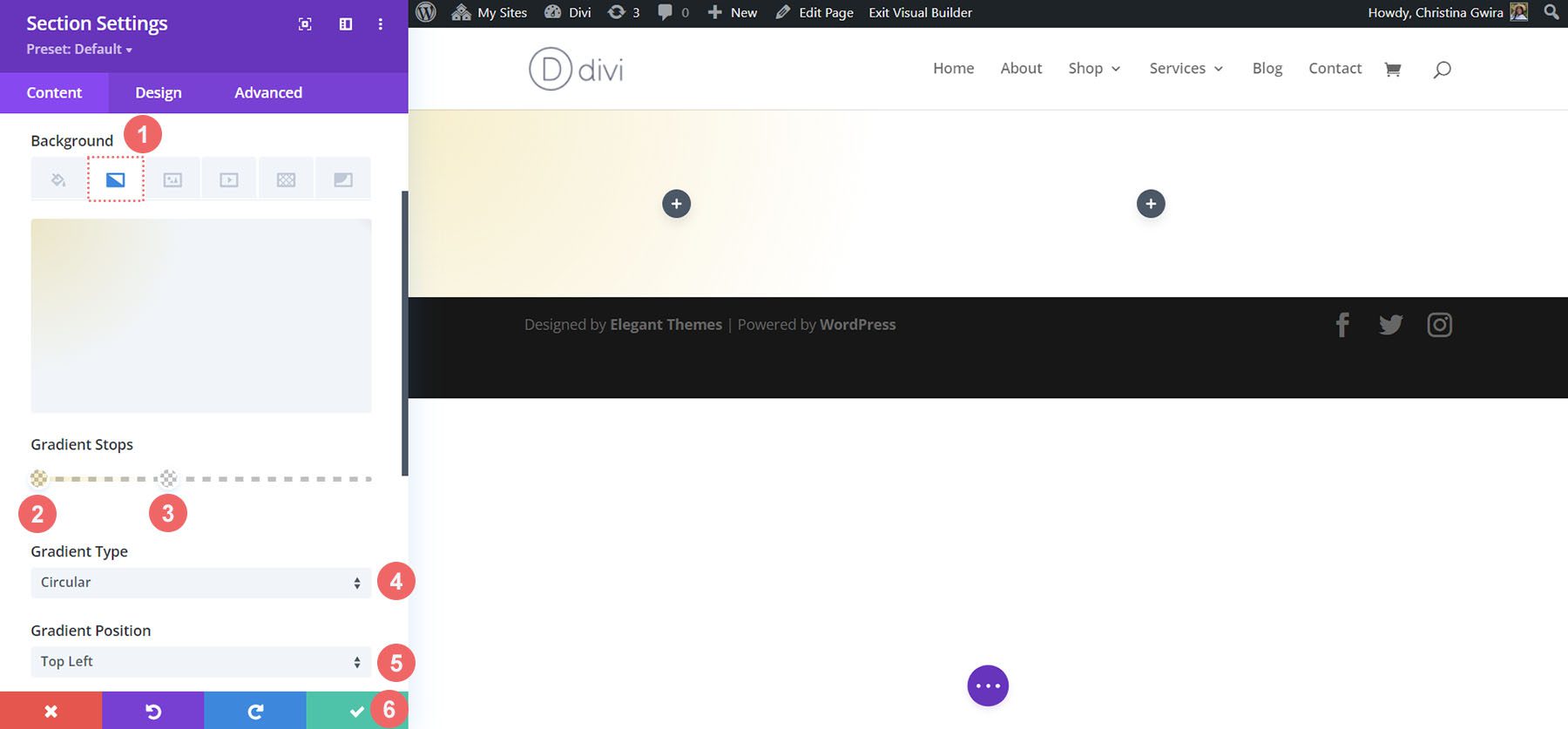 Setting gradient styling for section