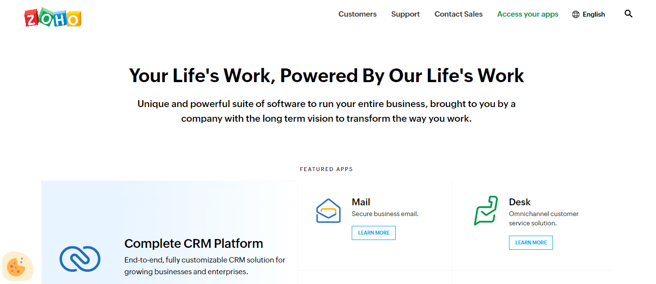 صفحه اصلی Zoho CRM
